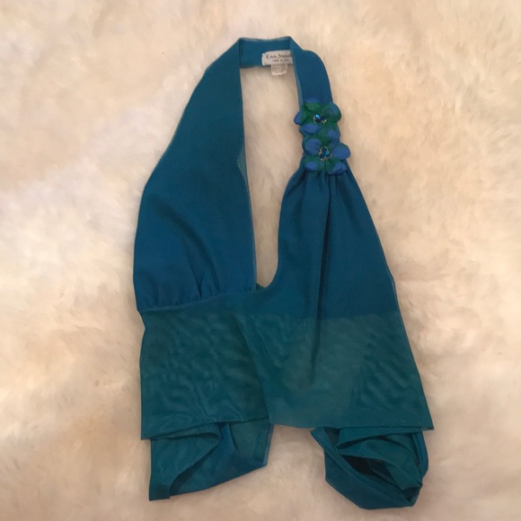 SOLD!!! Ema Savahl Halter Crop Top Flowers Blue Green S/M - Picture 15 of 16